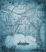 East Tennessee Virginia and Georgia Vintage Railroad Map 1890 Blue Drawing by Carol Japp