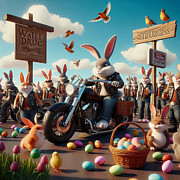 Easter Bunny Biker #2 Digital Art by Steve Mitchell Easter Bunny Biker #2 Digital Art by Steve Mitchell