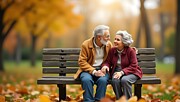 Elderly Couple Sharing a Tender Moment on a Park Bench Amid Autumn Leaves Digital Art by Sapiens Verbum