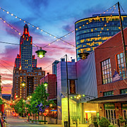 Electric Sunset In Kansas City Power And Lights District - Square Format Photograph by Gregory Ballos Electric Sunset In Kansas City Power And Lights District - Square Format Photograph by Gregory Ballos