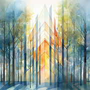 Enchanted Geometry Blue Orange Green Art Painting by Lourry Legarde