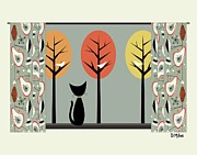 Fall Window with Retro Curtains Digital Art by Donna Mibus