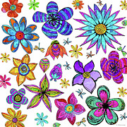 Falling Flowers Hand Drawn Floral Art Painting by Sharon Cummings