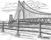 FDR Mid-Hudson Bridge Drawing by Richard Wambach FDR Mid-Hudson Bridge Drawing by Richard Wambach