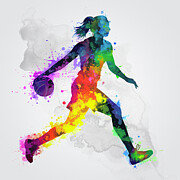 Female Basketball Player Watercolor Digital Art by Aged Pixel