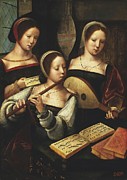 Female Musicians. Painting by Master of the Female Half-Lengths