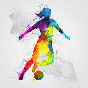 Female Soccer Player Watercolor Digital Art by Aged Pixel