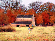 Fiery Fall on the Deer Farm  Mixed Media by Shelli Fitzpatrick