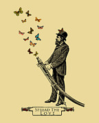 Fireman and butterflies Mixed Media by Madame Memento