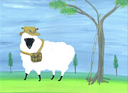 Fishing Sheep Painting by Jo Potocki