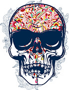 Floral Brain Skull Digital Art by Jacob Zelazny