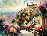 Floral monuments - Alhambra Fortress Digital Art by Mellow Art