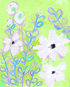 Flowers and Foliage, Abstract Flowers, White and Lime Green Painting by Patricia Awapara