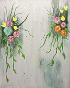 Flowers on a wall Painting by Patti Jenkins