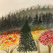 Foggy Fall Scene Painting by Lisa Neuman