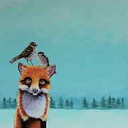 Fox and Birds Painting by Lucia Stewart Fox and Birds Painting by Lucia Stewart