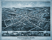 Foxborough Massachusetts Vintage Map Birds Eye View 1879 Blue  Drawing by Carol Japp