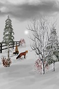 Foxes near the corral Winter Morning Color Mixed Media by David Dehner Foxes near the corral Winter Morning Color Mixed Media by David Dehner