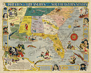 Fred C Keiser - Pirates and Treasures of the Southeastern States - 1952 Digital Art by Vintage Map Fred C Keiser - Pirates and Treasures of the Southeastern States - 1952 Digital Art by Vintage Map