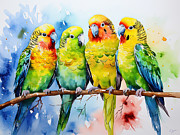 From Branch to Canvas - Parakeet Wall Art Painting by Lourry Legarde