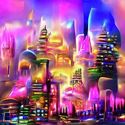 Futuristic City Architecture 04 Cheerful Colors Digital Art by Matthias Hauser