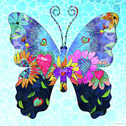 Garden Butterfly 6 Colorful Floral Art Painting by Sharon Cummings