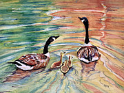 Geese Family Swim Painting by Clara Sue Beym Geese Family Swim Painting by Clara Sue Beym