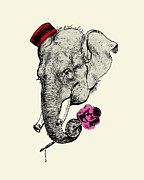 Gentleman elephant with pink rose Digital Art by Madame Memento