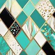 Geometric Abstract - turquoise , metallic gold, black Digital Art by Bonnie Bruno