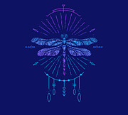 Geometric Blue Boho Dragonfly Digital Art by Laura Ostrowski
