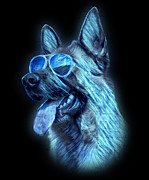 German Shepherd Colorful Neon Dog Sunglasses Digital Art by Jacob Zelazny
