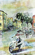 Girl on Vespa in Sorrento Italy Vintage Colors Mixed Media by Ginette Callaway