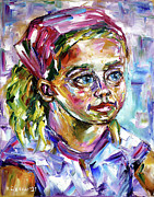 Girl With A Pink Hair Band Painting by Mirek Kuzniar