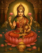 Goddess Lakshmi on Lotus    Bestower of Wealth and Beauty Digital Art by Atma Jyoti Ashram