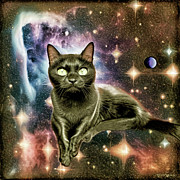 Golden Black Cat Among the Stars Ai Art by AI Digital