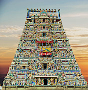 Gopuram sculptures as entrance to Kapaleshwara  Photograph by Steve Estvanik