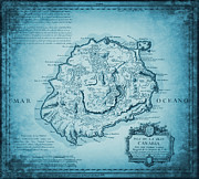 Gran Canaria Canary Islands Vintage Historical Map 1780 Ocean Bllue Drawing by Carol Japp