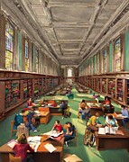 Retro style Grand Library Study Digital Art by Retro Movie Posters