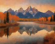 Grand Teton Fall Reflection Painting Painting by Dan Sproul