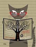 Gray Tabby Reads a Book Digital Art by Donna Mibus