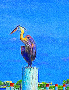 Great Blue Heron on Pier Left Digital Art by Island Hoppers Art