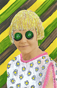 Green Button Eyes Girl Portrait Painting by Jo Potocki