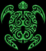 Green Maori Tribal Turtle Sea Animals Digital Art by Mister Tee