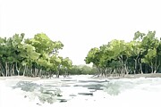 Green Serenity - Mangrove Trees under a Clear White Sky Painting by Lourry Legarde Green Serenity - Mangrove Trees under a Clear White Sky Painting by Lourry Legarde
