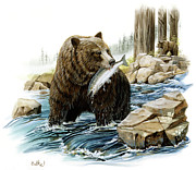 Grizzly Bear and Redwood Painting by Don Balke