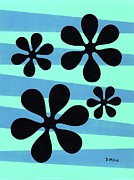 Groovy Flowers on Blue and Light Aqua Painting by Donna Mibus
