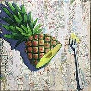 Half a pineapple with fork Painting by Diana Betjes