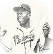 Hammerin' Hank Drawing by Steve Mitchell