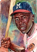 Hank Aaron Watercolor Painting by Suzann Sines