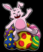 Happy Easter Bunny Lays On Colored Eggs Digital Art by Mister Tee